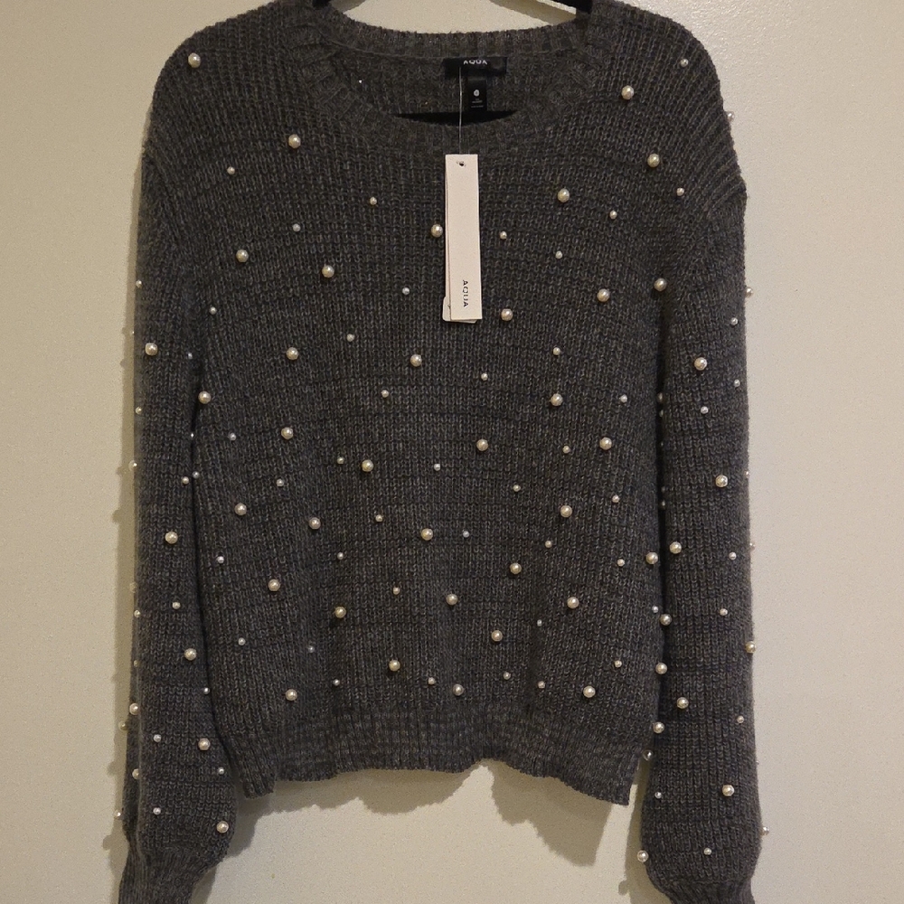 NWT AQUA Pearl Sweater By Bloomingdales Exclusive